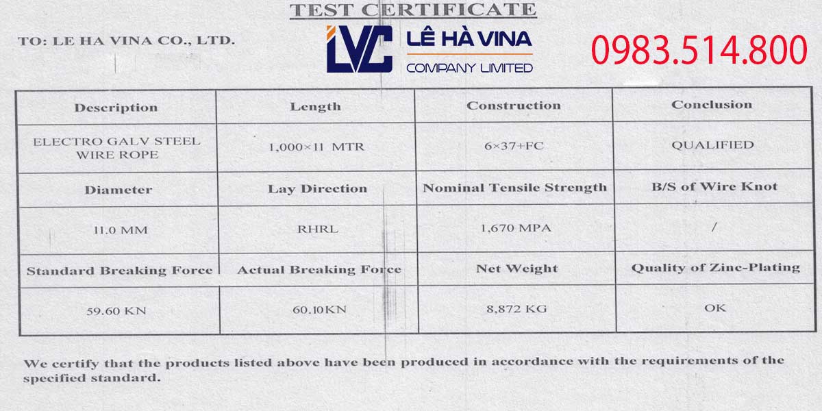 Chứng chỉ CQ của cáp neo giằng